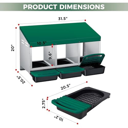 Garvee 3-Hole Rollaway Chicken Nesting Box for Hens –Chicken Nest Box with Removable Trays, Easy Egg Collection & Cleaning, Wall Mount or Freestanding, Sturdy Chicken Laying Boxes, Green - color: Green-3 Hole