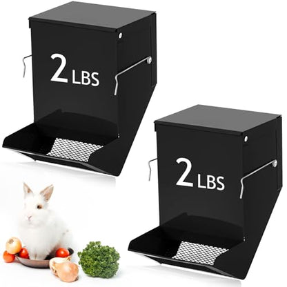 Maxcheck 2 Pcs Rabbit Feeder for Cages Small Animal Food Pellet Dispenser with Lid Metal Chicken Grit Oyster Shell Squirrel Feeders Outside(4.7 Inches,Mesh Bottom,Black) - color: Black, size: 4.7 Inches