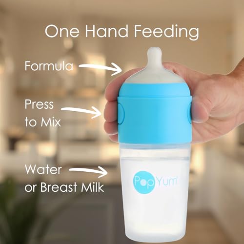 PopYum 9 oz Blue Anti-Colic Formula Making Baby Bottles, 2-Pack | #2 Medium Flow Nipples, 260 ml, BPA-Free, Natural Latch, Mixing Dispenser - color: Blue, size: 9 Ounce (Pack of 2)