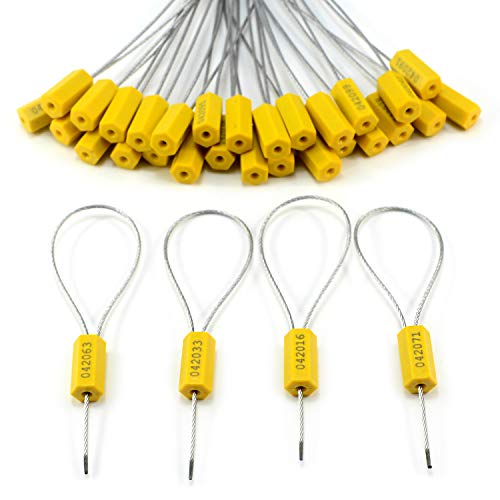 50 pcs Tamper Resistant Security Seals Numbered Steel Cable Wire Truck Seals Pull-Tite Secure Shipping Tag Self-Locking Padlock for Trailers, Truck (Yellow) - color: Yellow, size: 50 Pcs