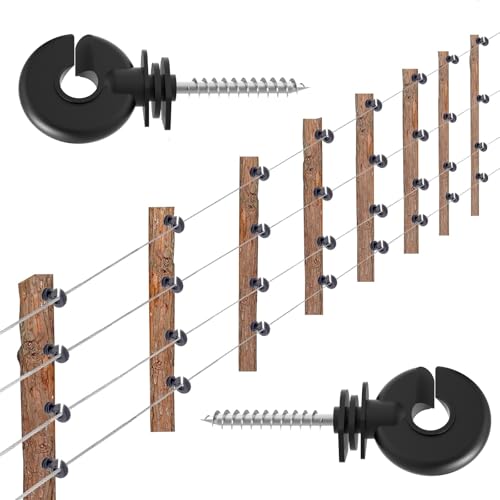 NQN 50 Pcs Black Electric Fence Insulator Screw-in Insulator Fence Ring Post Wood Post Insulator and 1 Pc Free Insulator Socket Tool (Grid System Accessories for Animal Husbandry Electronic)