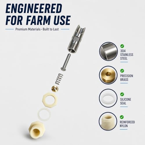 Pig Water Nipple for Barrel Watering Systems, 3-Pack Stainless Steel Bite-Activated Drinker with Brass Mounting Hardware for Swine, Goats and Livestock, Pig Waterer System Compatible