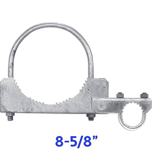 Chain Link Fence 180 Degree Commercial Duty Gate Hinge-for 8-5/8" Outside Diameter Gate Post/Pipe & 1-5/8 Thru 1-7/8" Gate Frame. Chain Link Post Gate Hinge - Hinge U Bolts Included - 1 Hinge Assy. - size: 8-5/8" Post - Each