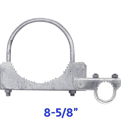 Chain Link Fence 180 Degree Commercial Duty Gate Hinge-for 8-5/8" Outside Diameter Gate Post/Pipe & 1-5/8 Thru 1-7/8" Gate Frame. Chain Link Post Gate Hinge - Hinge U Bolts Included - 1 Hinge Assy. - size: 8-5/8" Post - Each