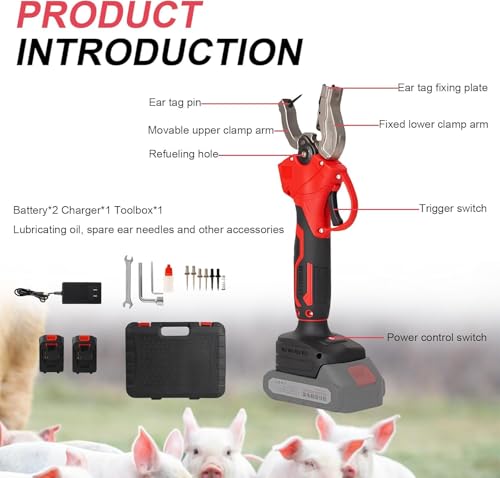 Speed Tagger Cattle, Electric Tagging Tool with 2 Batteries /6 Ear Tag Needle, Livestock Ear Tag Tool for Cattle,Pigs,Sheep,Reduces Animal Pain