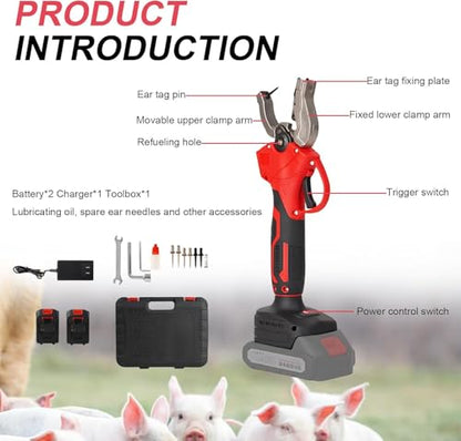 Speed Tagger Cattle, Electric Tagging Tool with 2 Batteries /6 Ear Tag Needle, Livestock Ear Tag Tool for Cattle,Pigs,Sheep,Reduces Animal Pain