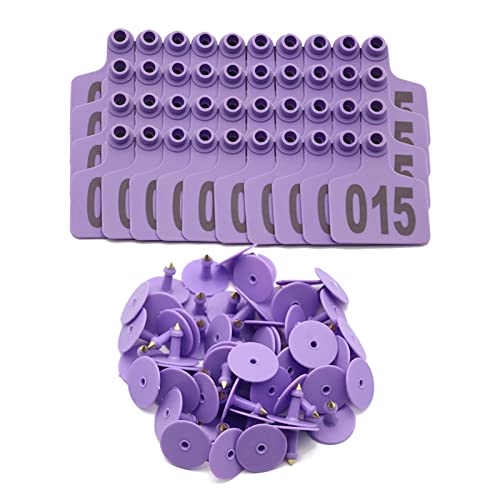 100PCS Cattle Ear Tags Numbered 001-100, Plastic Livestock Animal Ear Tag for Cows Goats Sheep Pigs Animal Identification Earring Tagger (Purple) - color: Purple