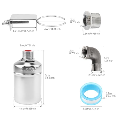 2 Pack Water Float Valve,1/2" to 3/4'' 1'' 304 Stainless Steel Fully Automatic Water Level Controller Float Valve