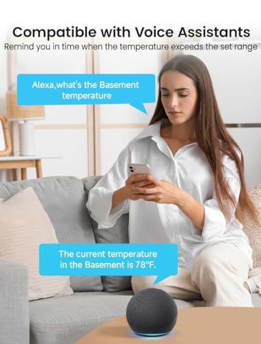 MOCREO WiFi Indoor Wireless Thermometer Hygrometer, 2000ft Long Range Temperature Humidity Sensor Monitor with Large LCD Display & Remot App Alert, 2-Year Free Data Export, for Patio, Garage, Basement - size: 1 Long Range LCD Hub + 1 Sensors