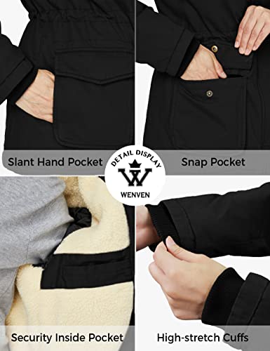 WenVen Women's Winter Warm Sherpa Lined Jacket Heavy Parka Coat with Hood - color: Black, size: 3X-Large