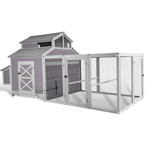 GUTINNEEN Chicken Coop Large Hen House for 8-10 Chickens Wooden Poultry Cage with Run and Nesting Box 115in - color: Grey, size: 115.0"L x 54.0"W x 56.0"H