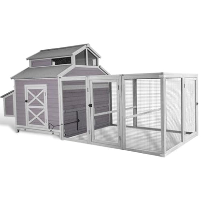 GUTINNEEN Chicken Coop Large Hen House for 8-10 Chickens Wooden Poultry Cage with Run and Nesting Box 115in - color: Grey, size: 115.0"L x 54.0"W x 56.0"H