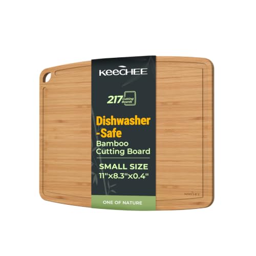 Keechee Dishwasher Safe Carbonized Bamboo Wood Cutting Boards for Kitchen with Juice Groove, Wooden Charcuterie & Chopping for Fruit, Vegetables & Cheese, Durable, Lightweight, Water-Resistant - size: 10.4"L x 8"W