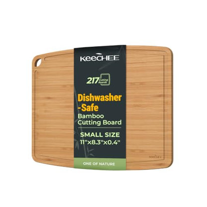 Keechee Dishwasher Safe Carbonized Bamboo Wood Cutting Boards for Kitchen with Juice Groove, Wooden Charcuterie & Chopping for Fruit, Vegetables & Cheese, Durable, Lightweight, Water-Resistant - size: 10.4"L x 8"W