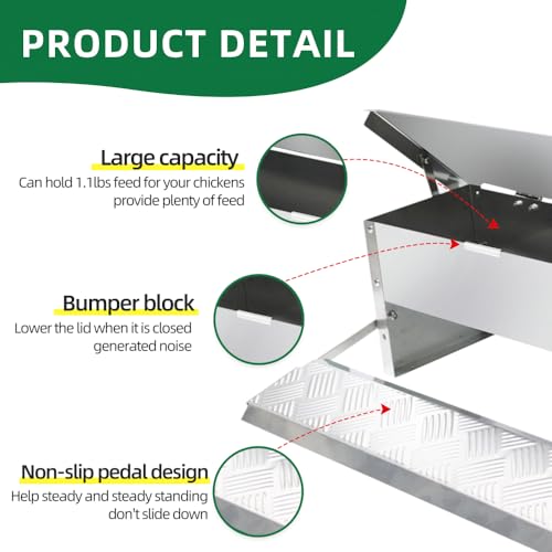 MODUODUO Automatic Chicken Feeder Treadle Poultry Feeders 11lb/5kg Feeding Trough for Chickens, Pheasants, or Roosters