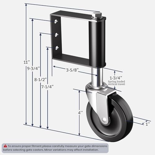 Ronlap Gate Caster Wheels Spring Loaded for Wooden Metal Tube Swing Fence Gates Heavy Duty Outdoor Farm Vinyl Gate Rollers, 220 Lbs, 4 Inches, 2 Pack - style: 4 Inches Without Brake