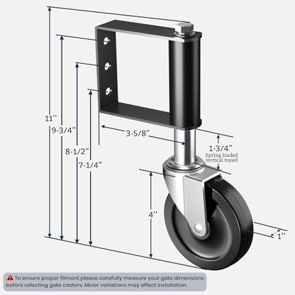 Ronlap Gate Caster Wheels Spring Loaded for Wooden Metal Tube Swing Fence Gates Heavy Duty Outdoor Farm Vinyl Gate Rollers, 220 Lbs, 4 Inches, 2 Pack - style: 4 Inches Without Brake