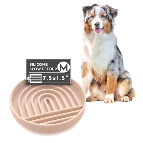 Should We Go? Slow Feeder Dog Bowls - Medium Size Silicone Slow Eating Dog Bowl for Puppies & Dogs with Suction Cup -Dishwasher-Safe, Lick Mat Design, Reduces Gulping,for All Breeds,7.5”x1.5”- Tan - color: Tan - Rainbow Design, size: Medium (7.5” Across x
