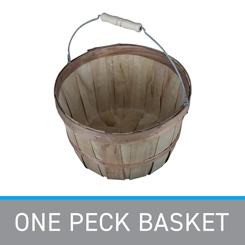 SSWBasics One Peck Basket With Handle - Set of 3 - Natural Unfinished Pine Wood Apple Basket - Durable Bushel Baskets for Produce Display - Ideal for Retail, Thrift, Boutique, Convenience Store,