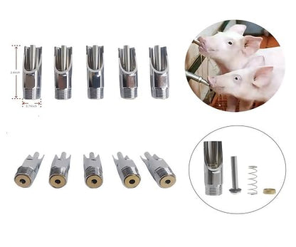 10 Pack Stainless Steel Pig Nipple Waterers 1/2" NPT, Automatic Hog Drinking System for Sow Piglet Livestock, BPA-Free Livestock Water Fountain, Easy Install Farm Barn Animal Waterer Kit