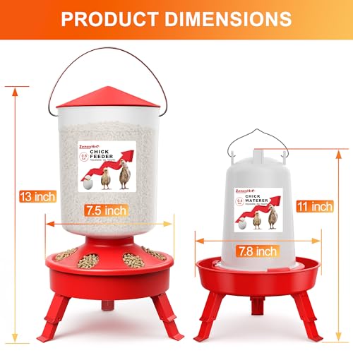 2-in-1 Chick Starter Set: 0.8 Gal Top Filling Feeder and 0.4 Gal Waterer with Adjustable Legs for Baby Chicks, Includes Scoop, Hanging Hooks, Anti-Drown Design (Red) - size: 0.8 Gal Feeder & 0.4 Gal Waterer