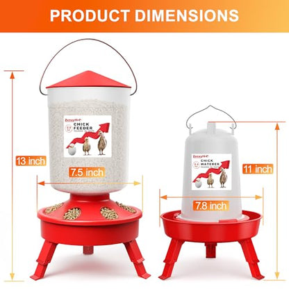 2-in-1 Chick Starter Set: 0.8 Gal Top Filling Feeder and 0.4 Gal Waterer with Adjustable Legs for Baby Chicks, Includes Scoop, Hanging Hooks, Anti-Drown Design (Red) - size: 0.8 Gal Feeder & 0.4 Gal Waterer