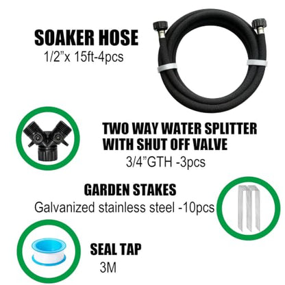 AMRITA Soaker Hose KIT,1/2inch 15ft 4Pack Rubber Garden Hose 70% Water Saving,Black Heavy Duty Soaker Hose For Garden Lawn,Garden Raised Beds.(1/2-15FTX4) - color: 1/2"×(15FT)×(4PCS)