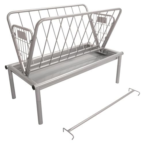 KUAFU 2 in 1 Grain & Hay Feeder, Pasture Livestock Feeder with Steel Frame & Deep Feeding Pan for Goats, Cow, Sheep, and Horses, Powder-Coated Steel Large Capacity, Easy to Carry and Assemble