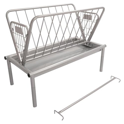 KUAFU 2 in 1 Grain & Hay Feeder, Pasture Livestock Feeder with Steel Frame & Deep Feeding Pan for Goats, Cow, Sheep, and Horses, Powder-Coated Steel Large Capacity, Easy to Carry and Assemble