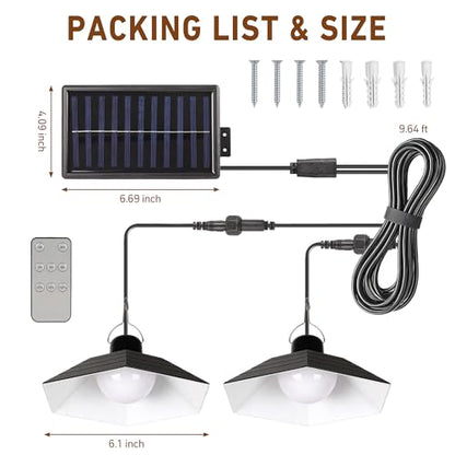 Solar Chicken Coop Light with Timer, 2 Lights Warm White Shed Light with Remote & Dusk to Dawn Sensor, Waterproof Hanging Pendant Lamp for Outdoor Indoor Barn, Gazebo, Poultry, Greenhouse