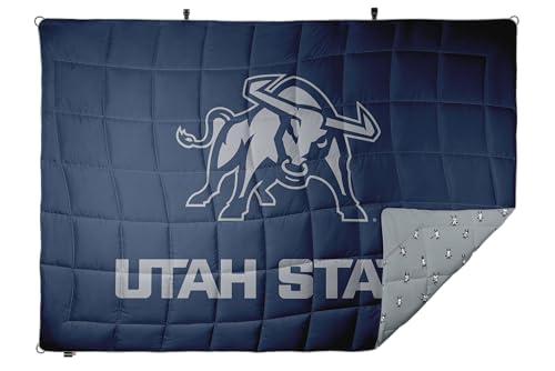 Versatile Packable Outdoor Camping Blanket, Puffy Blanket, Primaloft® Insulation, Warm, Durable, Lightweight, Waterproof, Oversize, Beach, Stadium, and More! 55"x80" (USU - Big Blue) - color: Utah State University - Big Blue