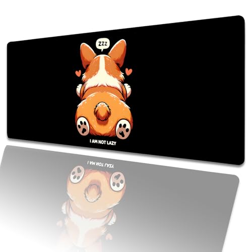 Cute Lazy Corgi Gaming Mouse Pad 31.5x11.8in,Dog Large Extended Desk Mat with Non-Slip Rubber Base,Puppy Big Mousepad for Laptop Computer PC,for Office Home Decor,Deskmat Gifts - color: Corgi
