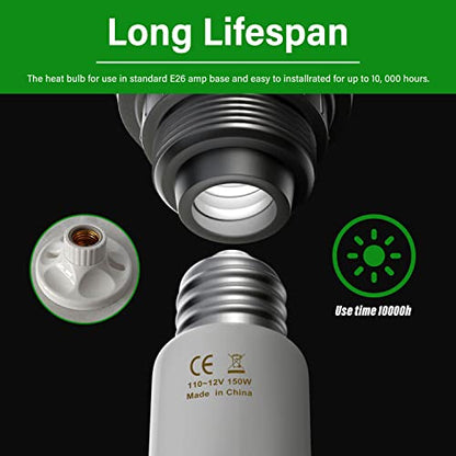 HealSmart Reptile Heat Lamp 150W Ceramic Heat Emitter, No Light Emitting Heat Bulbs for Amphibian Pet Brooder Coop Incubating Chicken, Lizard Bearded Dragon Turtle Snake Terrarium White - color: 1 Pcs (White), size: 150 Watts New