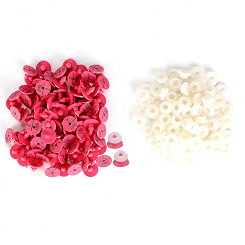 100Pcs Plastic Ear Number Rabbit Dog Ear Marker Label for Animal Livestock Information Management(Rose Red)