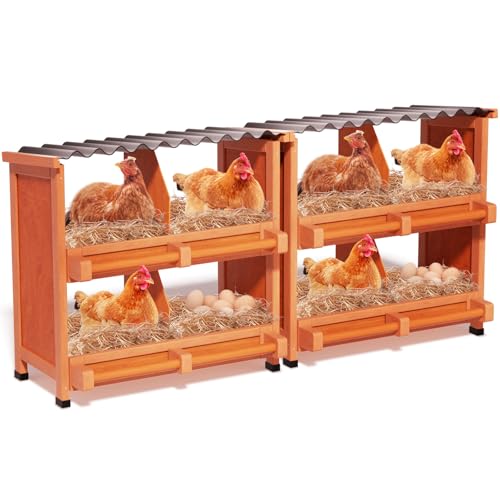 2-Tier Chicken Nesting Box, 8 Compartment Wooden Nesting Box for Chickens with Waterproof Roof, Non-Slip Stable Base, Heavy Duty Chicken Laying Boxes for Hens, Duck, Poultry, Bird, Orange - size: 56.4"L x 12.6"W x 29.8"H