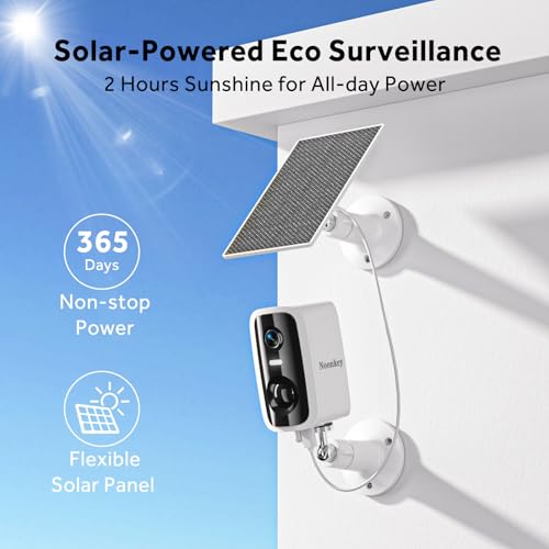 Noonkey 2 Pack Solar Security Camera Outdoor Wireless, 4MP HD Full Color Night Vision, 2.4/5GHz WiFi Home Security Camera with AI Motion Detection & Siren, 2-Way Audio, Alexa, No Wiring, Weatherproof