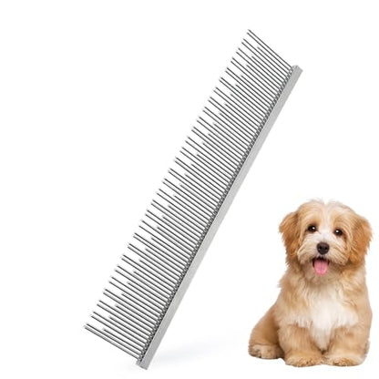 Professional Pet Stainless Steel Comb Long&Short Tooth Dog Dematting Com Flea Comb Pet Grooming Tool for Dogs and Cats Remove Loose Hair Mats Knots Tangles Dirt Fleas 6.1in/15.5cm