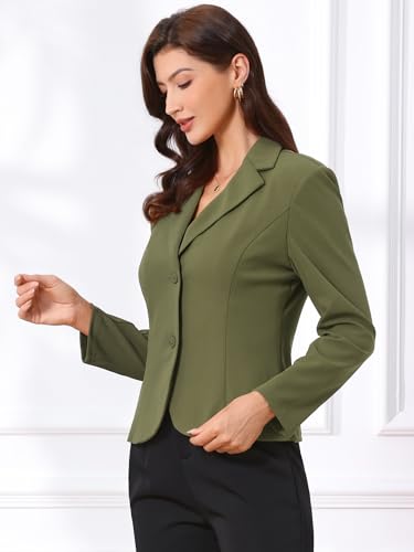 Allegra K Women's Work Office Blazer Stretch Lapel Collar Long Sleeve Jacket Suit Blazer - color: Army Green-1, size: X-Large