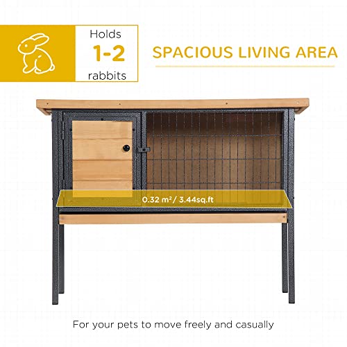 PawHut Rabbit Hutch Elevated Bunny Cage Small Animal Habitat with Metal Frame, No Leak Tray, Metal Wire Pan, Openable Water-Resistant Asphalt Roof for Rabbits, Chickens, Ducks, Indoor/Outdoor Natural - color: Natural Wood