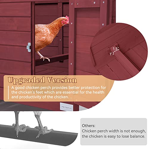Petsfit Large Chicken Coop with Upgraded Perches, Wooden Outdoor Chicken Cage with Large Nesting Box, Weatherproof Open Asphalt Roof, and Removable Bottom for Easy Cleaning - color: Red
