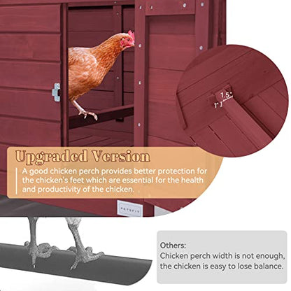 Petsfit Large Chicken Coop with Upgraded Perches, Wooden Outdoor Chicken Cage with Large Nesting Box, Weatherproof Open Asphalt Roof, and Removable Bottom for Easy Cleaning - color: Red