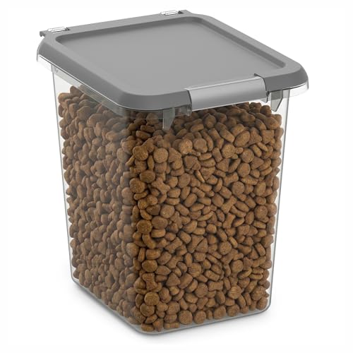 Mighty Tuff 20 lb Dog Food Container with Secure Lid Clasp, Airtight Cat Food Storage Bin, Clear Plastic Pet Food Storage Container with Lid for Kitchen Pantry Organization