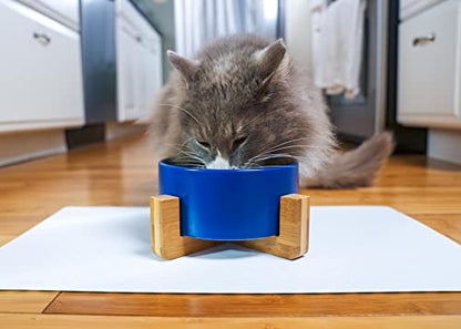 NAT & Jules Small Navy 6 inch Stoneware Ceramic and Wood Pet Bowl with Stand - color: Navy