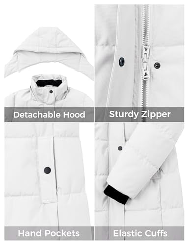 ZSHOW Women's Long Quilted Winter Coat Waterproof Warm Puffer Jacket Parka with Detachable Hood - color: White, size: X-Large