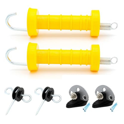 Electric Fence Spring Gate Handle Set with Insulators and Anchor, Yellow (MB2Pcs+4A) - style: MB2Pcs+4A