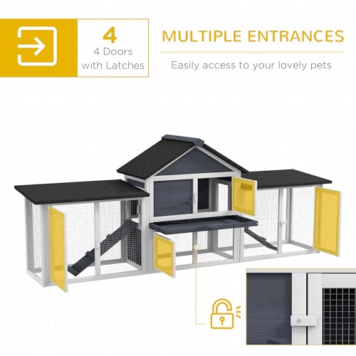 PawHut 83" L Outdoor Rabbit Hutch, Guinea Pig Cage Indoor Outdoor Wooden Bunny Hutch with Double Runs, Weatherproof Roof, Removable Tray, Ramps, Dark Gray - color: Dark Gray
