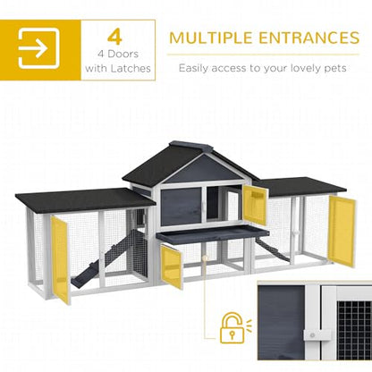 PawHut 83" L Outdoor Rabbit Hutch, Guinea Pig Cage Indoor Outdoor Wooden Bunny Hutch with Double Runs, Weatherproof Roof, Removable Tray, Ramps, Dark Gray - color: Dark Gray