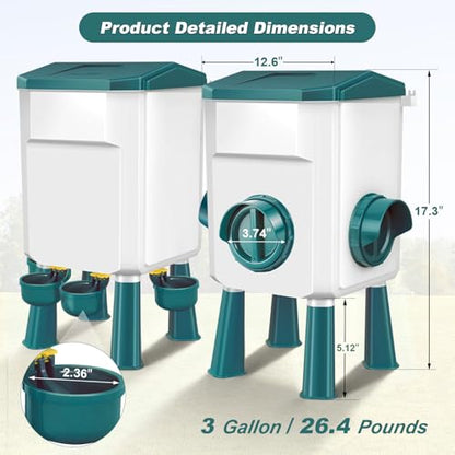 Chicken Feeder and Waterer Set 3 Gallon/26.4 Pounds, Automatic Chick Feeder and Waterer Set No Waste, Poultry Feeder Large for Hens/Ducks/Poultry - color: Blue
