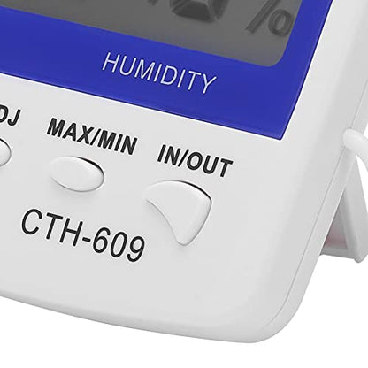 609 Digital Thermometer Hygrometer for Home Greenhouse - LCD Temperature Humidity Meter with Clock and Alarm