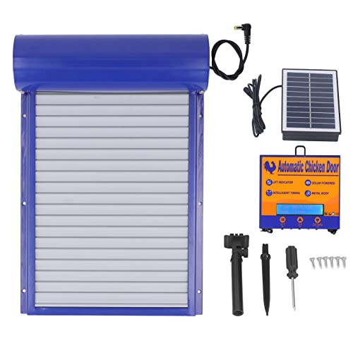Automatic Chicken Coop Door, Solar Powered 2 Modes Chicken Door with Timer and HD LED Display, Programmable Iron Sheet Metal Auto On Off in The Morning and Evening Coop Door Opener